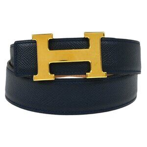 Hermes Blue Indigo Box Calf Constance Reversible Belt #75 Small Good ◯X 186000